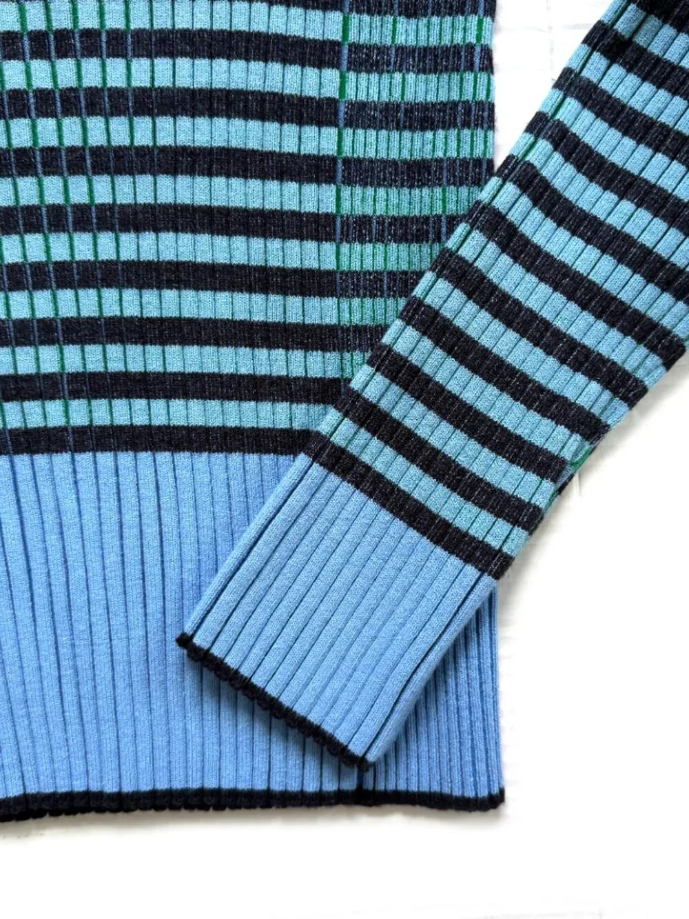 Talbots Ribbed Square Neck Sweater - Plaited Stripe